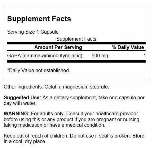 Swanson GABA – capsules 500 mg faciles à avaler, soutien quotidien.