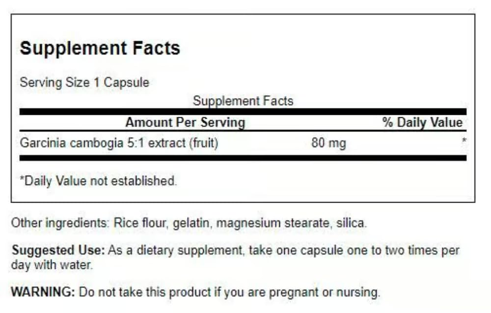 Capsules Swanson Garcinia Cambogia dans leur boîte, prise quotidienne facilitée