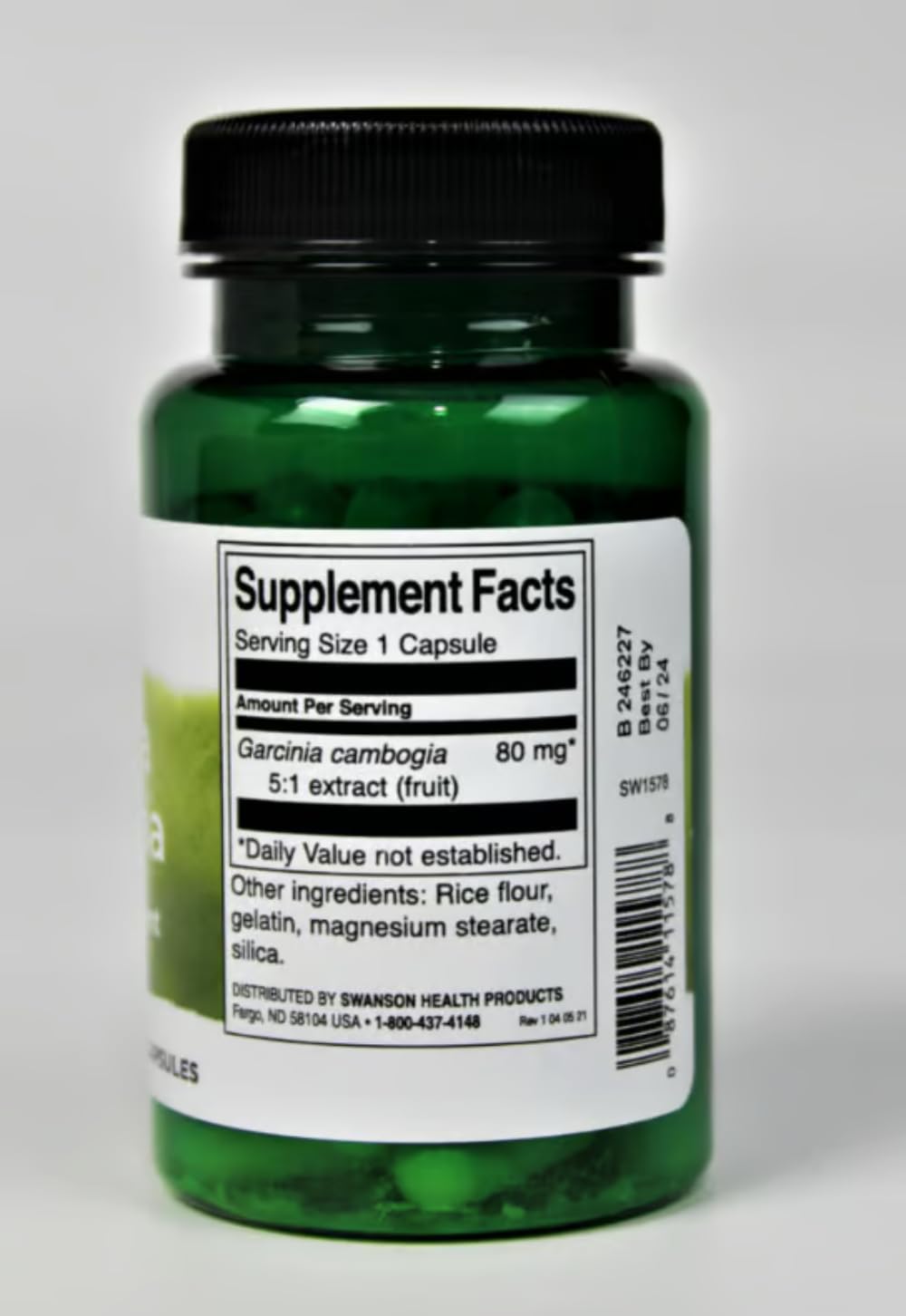 Étiquette Swanson Garcinia Cambogia avec concentration 5:1 clairement indiquée