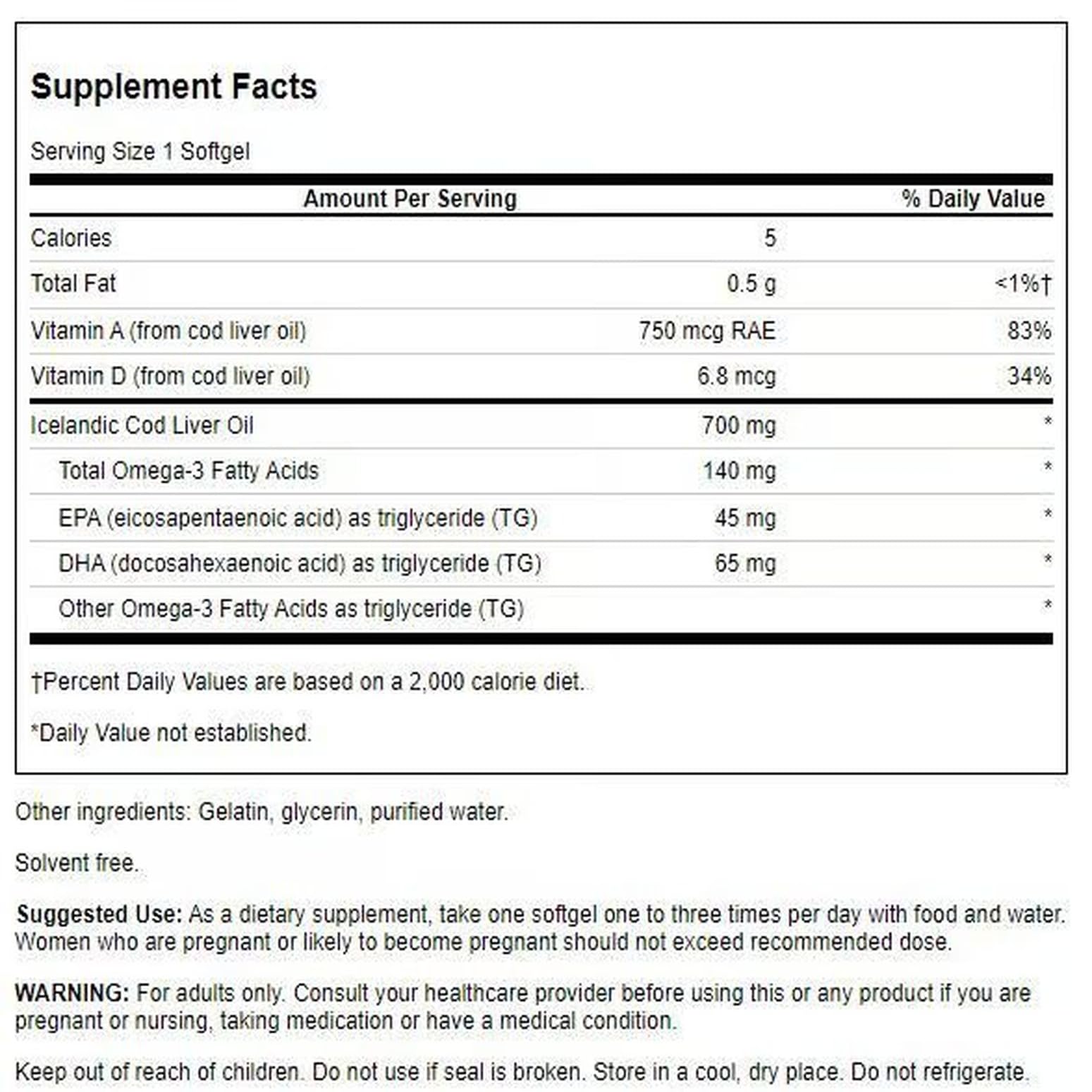 Swanson gélules huile de foie de morue - capsules faciles à avaler.