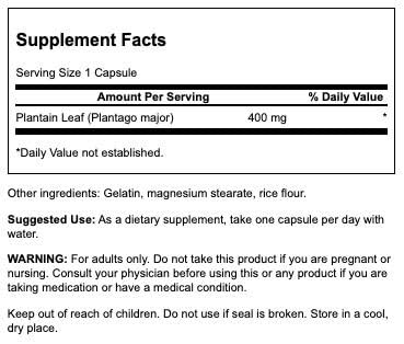 Swanson Plantain – gélules Plantago Major, usage possible pour l'équilibre naturel et le confort quotidien.