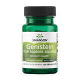 Swanson Génistéine: bouteille et univers naturel, soutien potentiel au bien-être féminin.