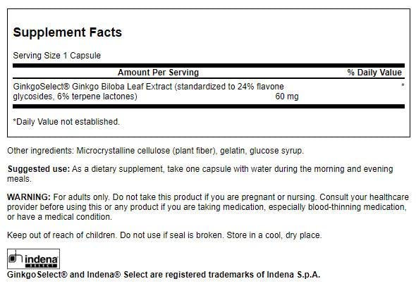 Étiquette Swanson Ginkgo Biloba sur l'emballage pour identifiabilité et traçabilité.