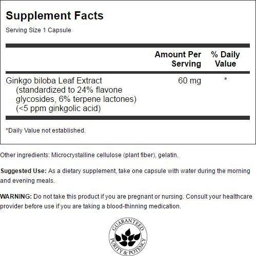 Swanson Ginkgo Biloba Extrait, capsules, complément pour une clarté mentale continue