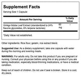 Swanson Ginkgo Biloba Extrait, étiquette lisible sur bouteille, rappel de pureté et de formule complète