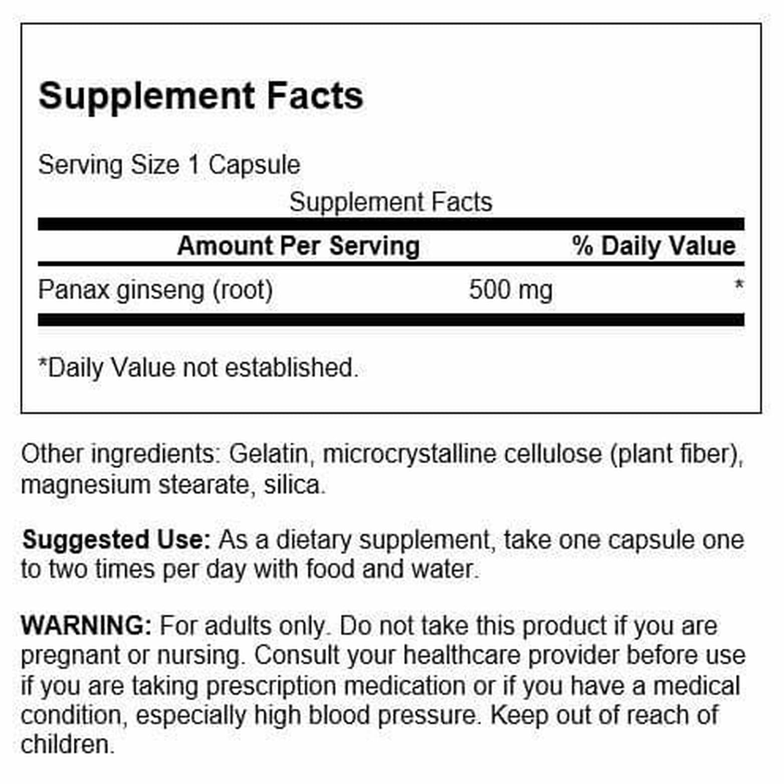 Swanson ginseng coréen en bouteille, 500 mg, format pratique pour la routine.