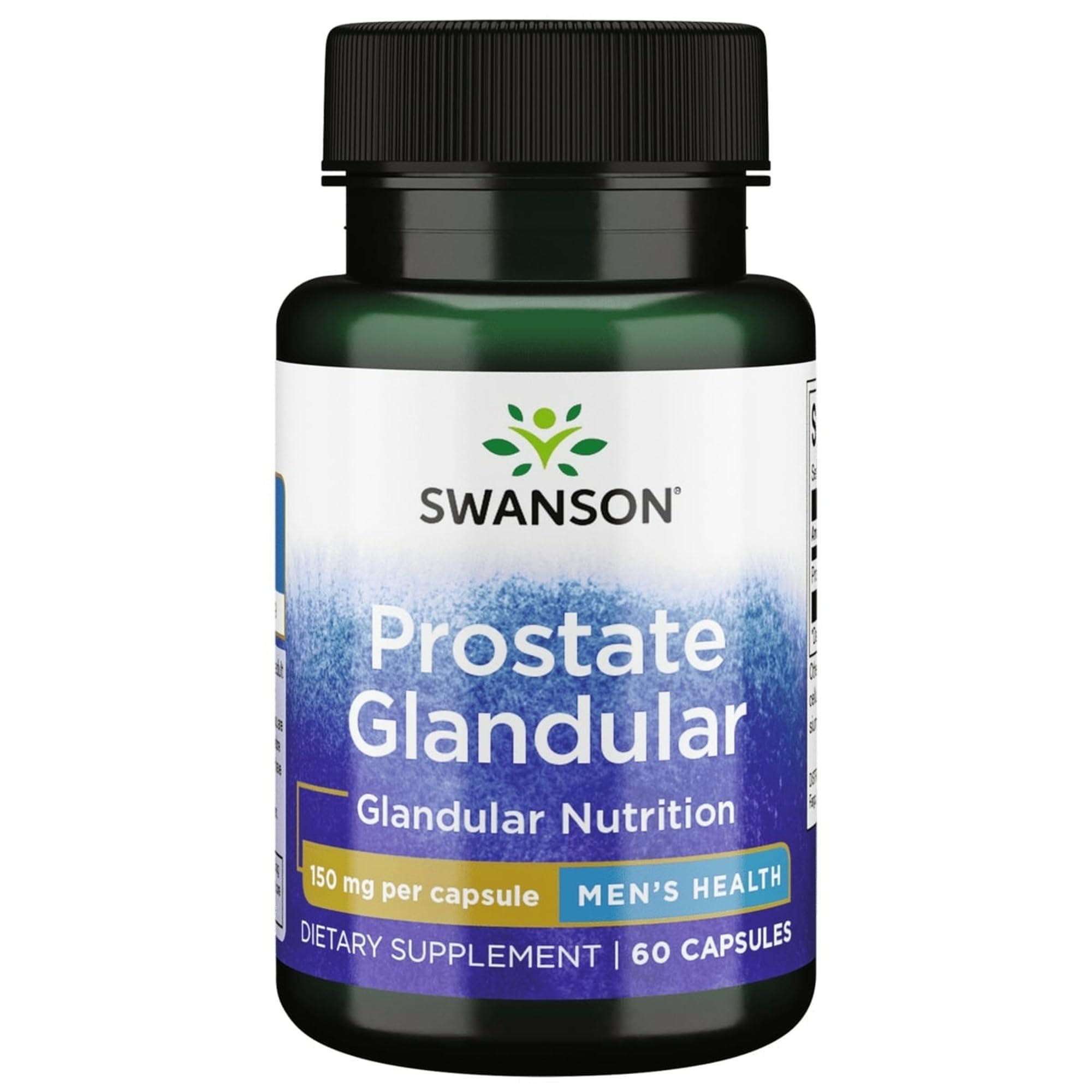 Swanson glandulaire prostatique, bouteille de 60 gélules, pratique pour la routine quotidienne.