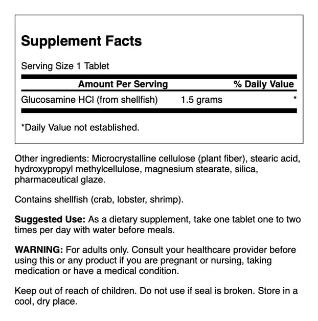 Étiquette Swanson Glucosamine HCl 1500, formule à spectre complet pour le confort des articulations.