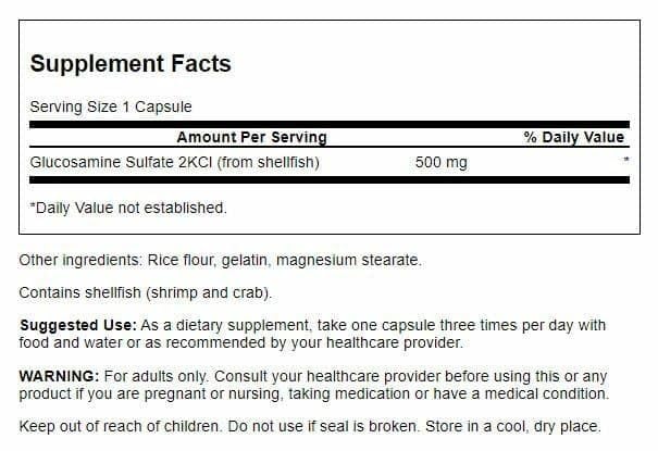 Swanson Glucosamine Sulfate 2KCl, etiquette, protection du cartilage.