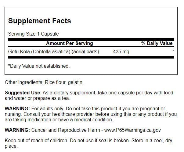 Capsules Swanson Gotu Kola en gros plan, faciles à avaler pour routine bien-être