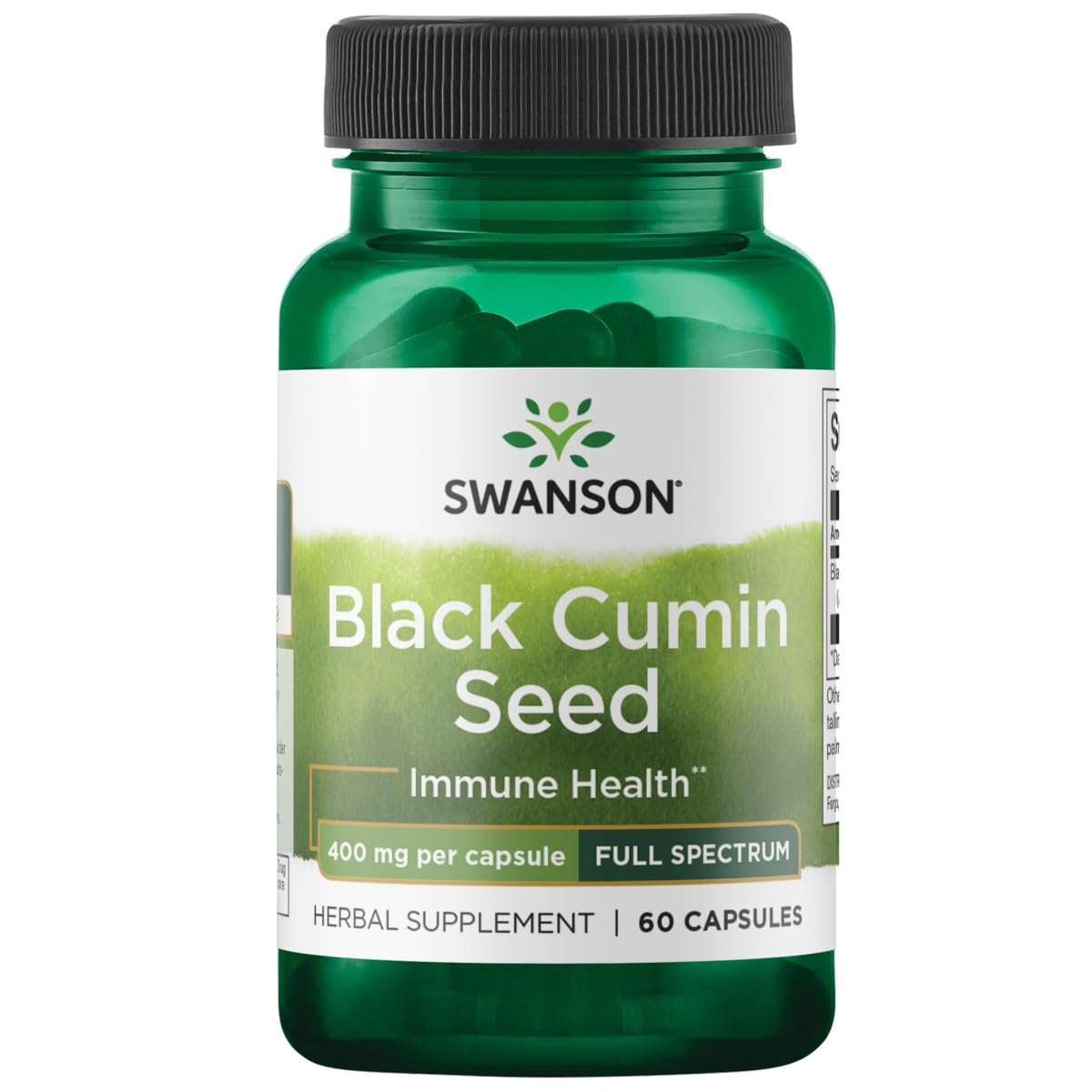 Swanson Graine de cumin noir 400 mg — bouteille 60 capsules, soutien du système immunitaire potentiel.