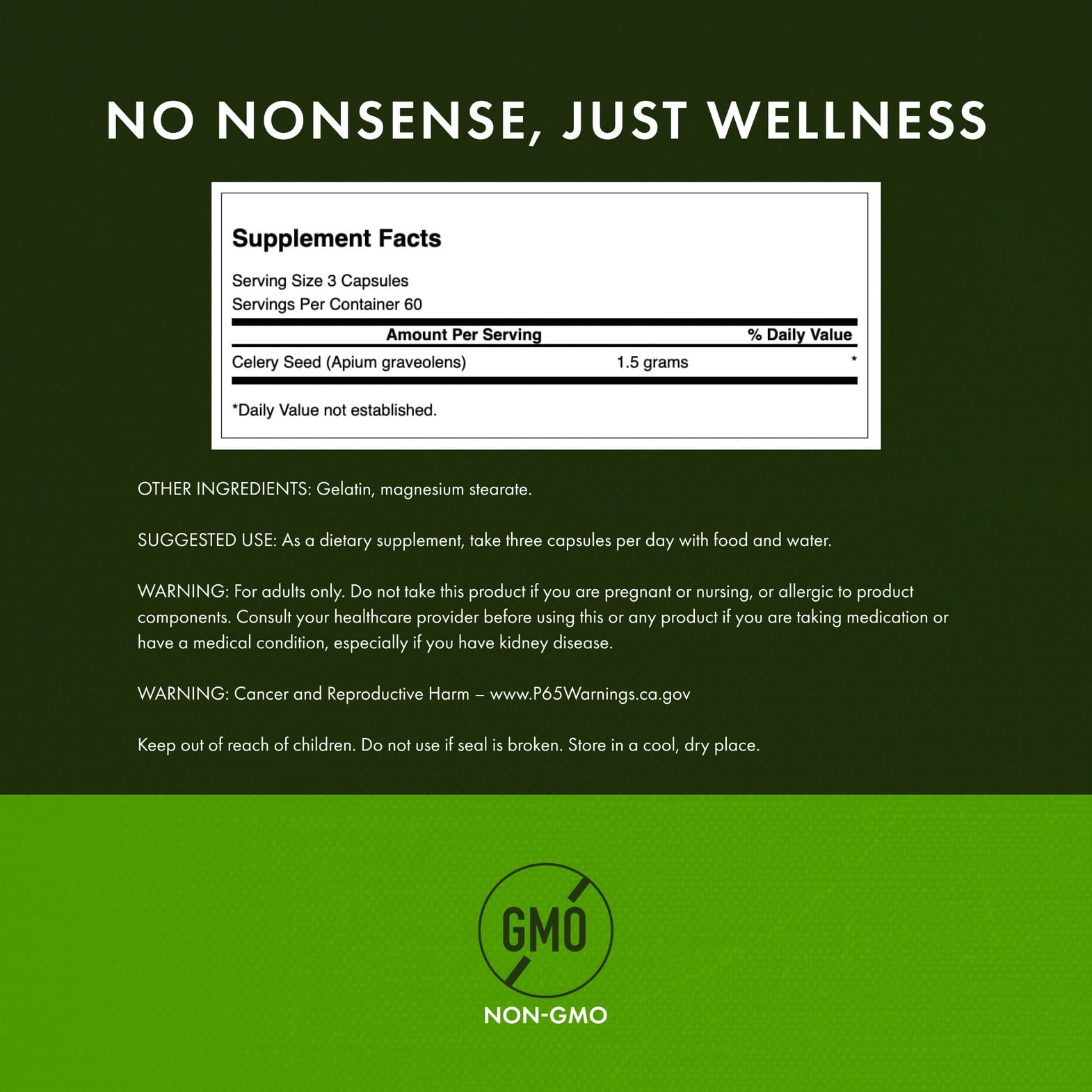 Étiquette Swanson Graine de Céleri affichant antioxydants et nutriments