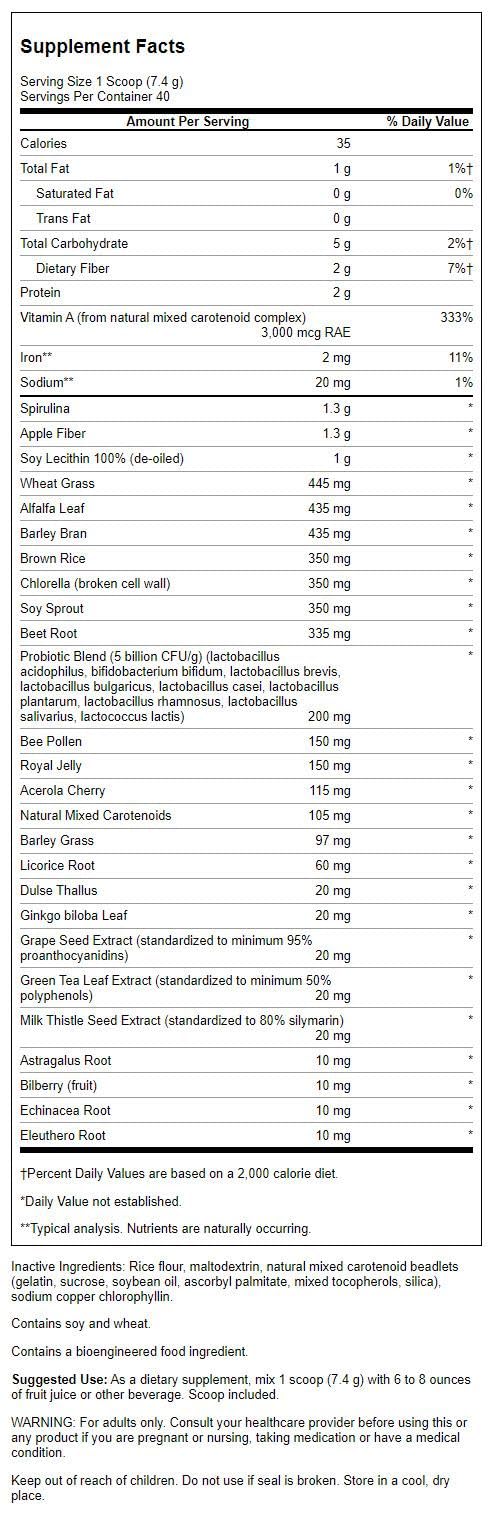 Swanson Green MAX Poudre, spiruline et chlorelle, protéines végétales et minéraux.