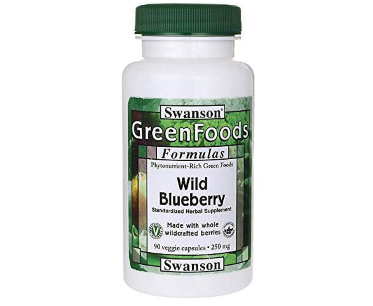 Swanson GRN myrtilles sauvages : bouteille de capsules véganes, pratique et naturelle.