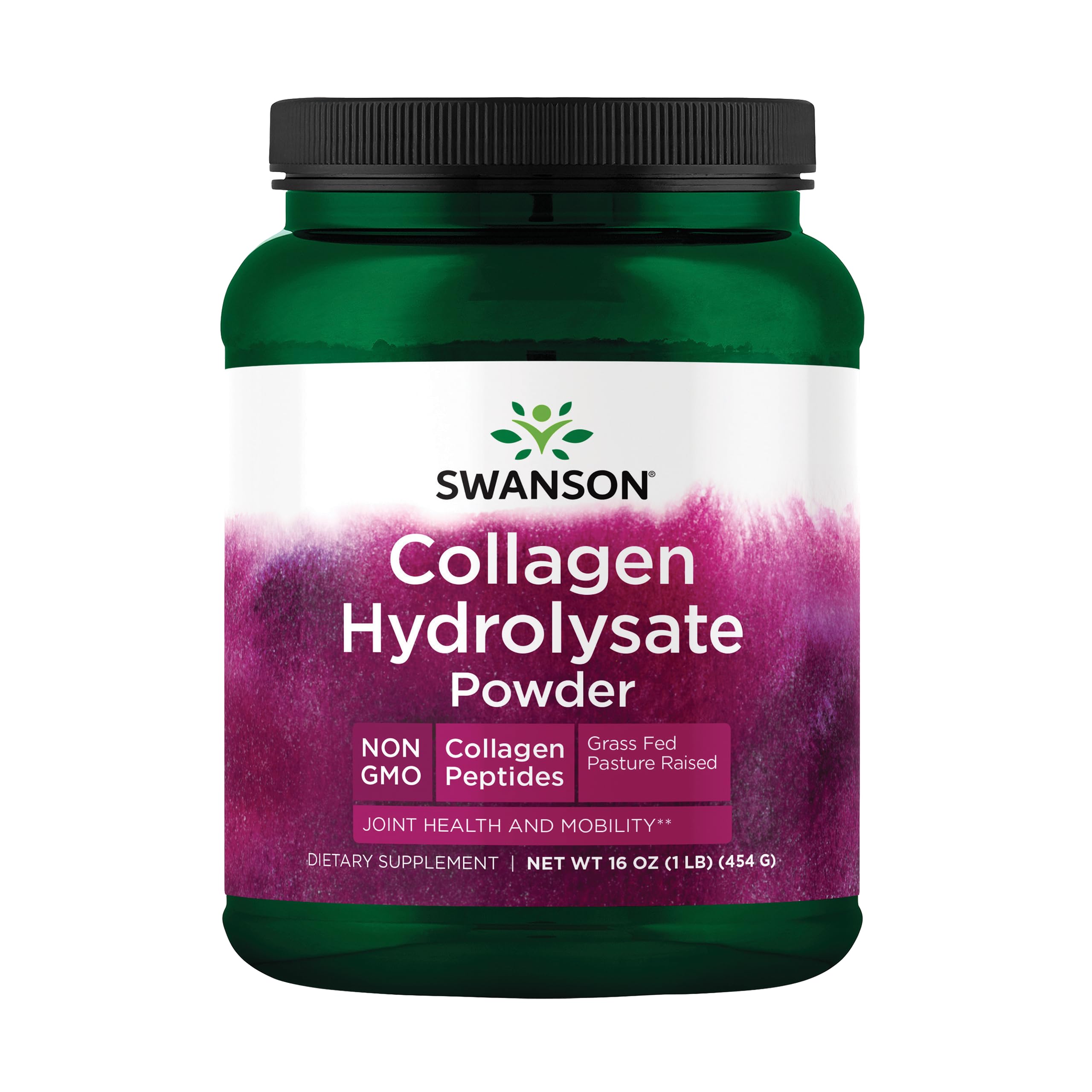 Swanson Haute Plains Poudre de collagene hydrolysee dans sa bouteille, soutien potentiel pour cheveux et peau.