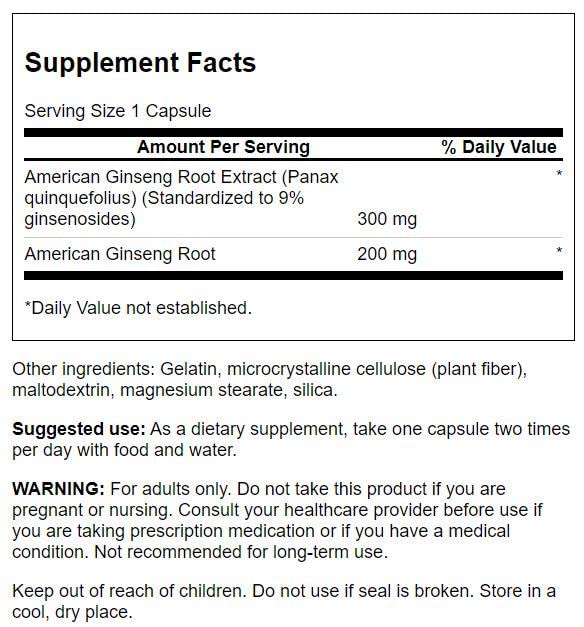 Swanson HERB Ginseng Américain – bouteille montrant l'emballage, routine quotidienne pratique.