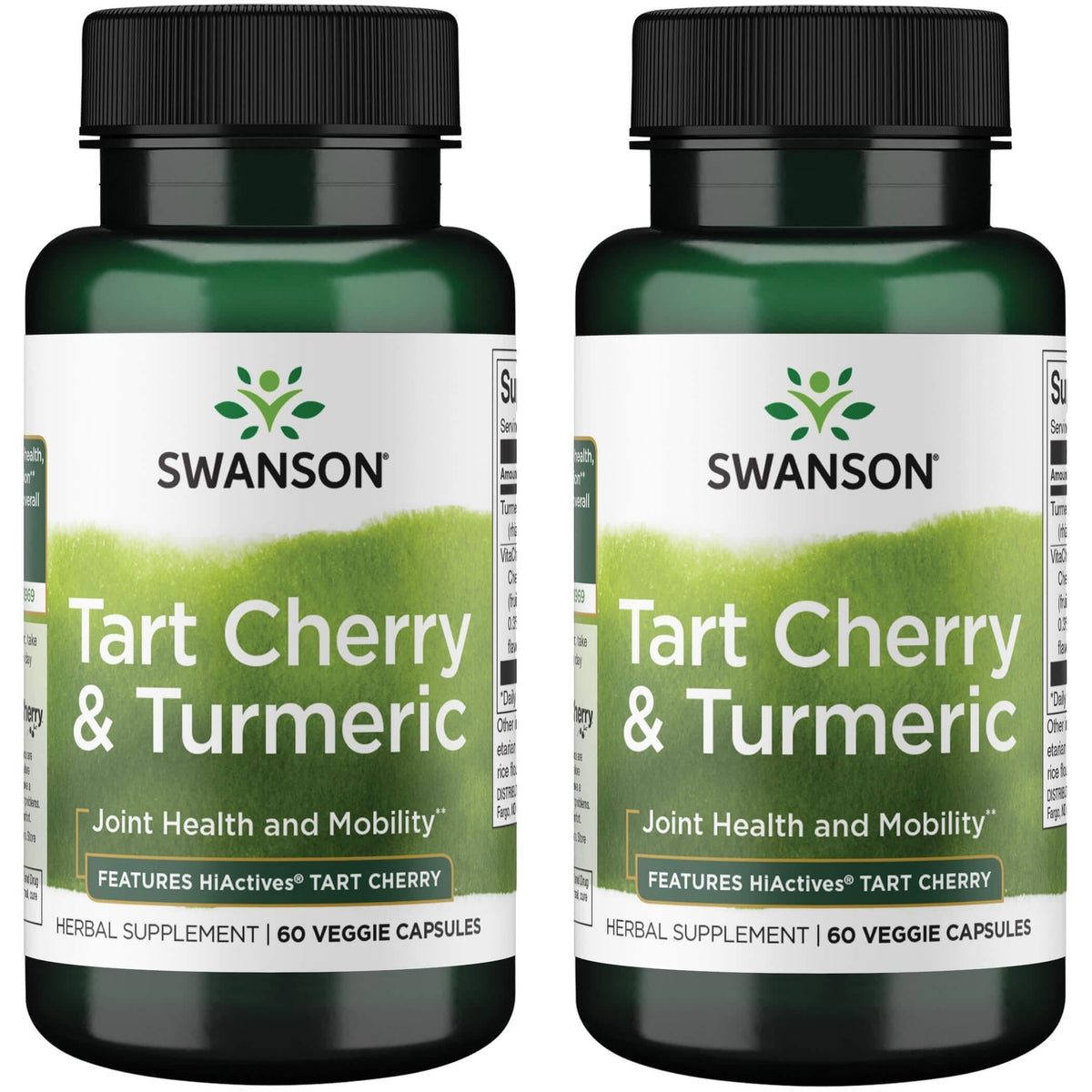Swanson Hiactives cerise acide et curcuma, capsules véganes pour le soutien des articulations.