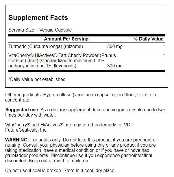 Swanson Hiactives Tart Cherry & Turmeric, capsules: énergie et bien-être musculo-squelettique.