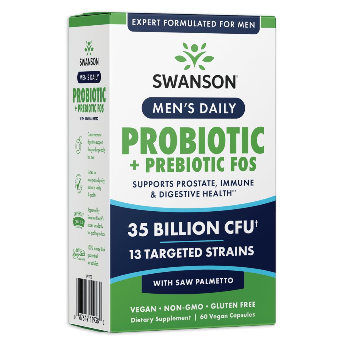 Swanson Homme Probiotiques Quotidien, bouteille visuelle et soutien potentiel du microbiome masculin.