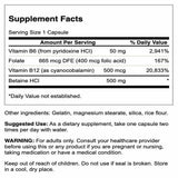 Swanson Homocystéine Formule, étiquette ingrédients: aperçu clair des nutriments.