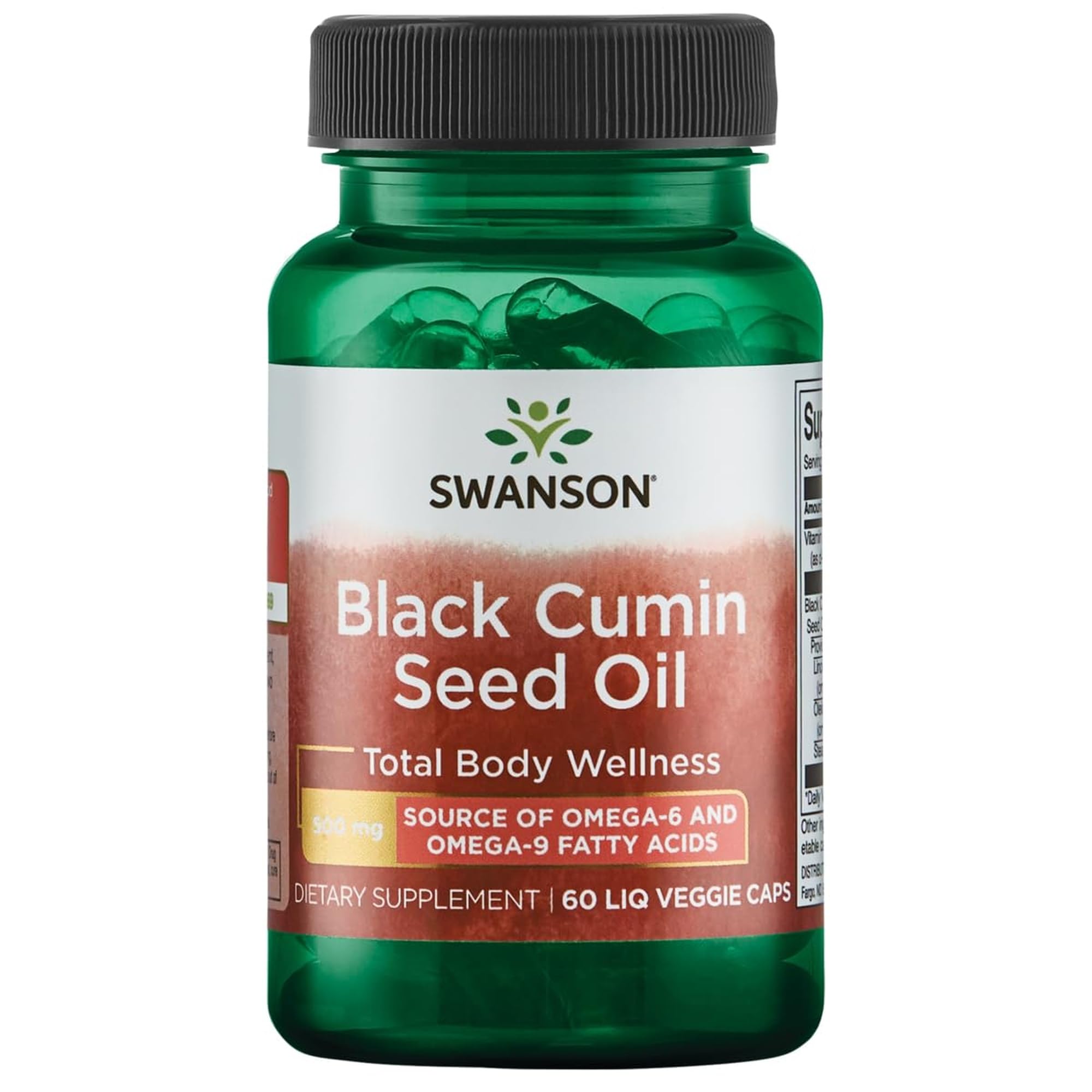 Swanson huile cumin noir 500 mg, bouteille, soutien potentiel au bien-être général