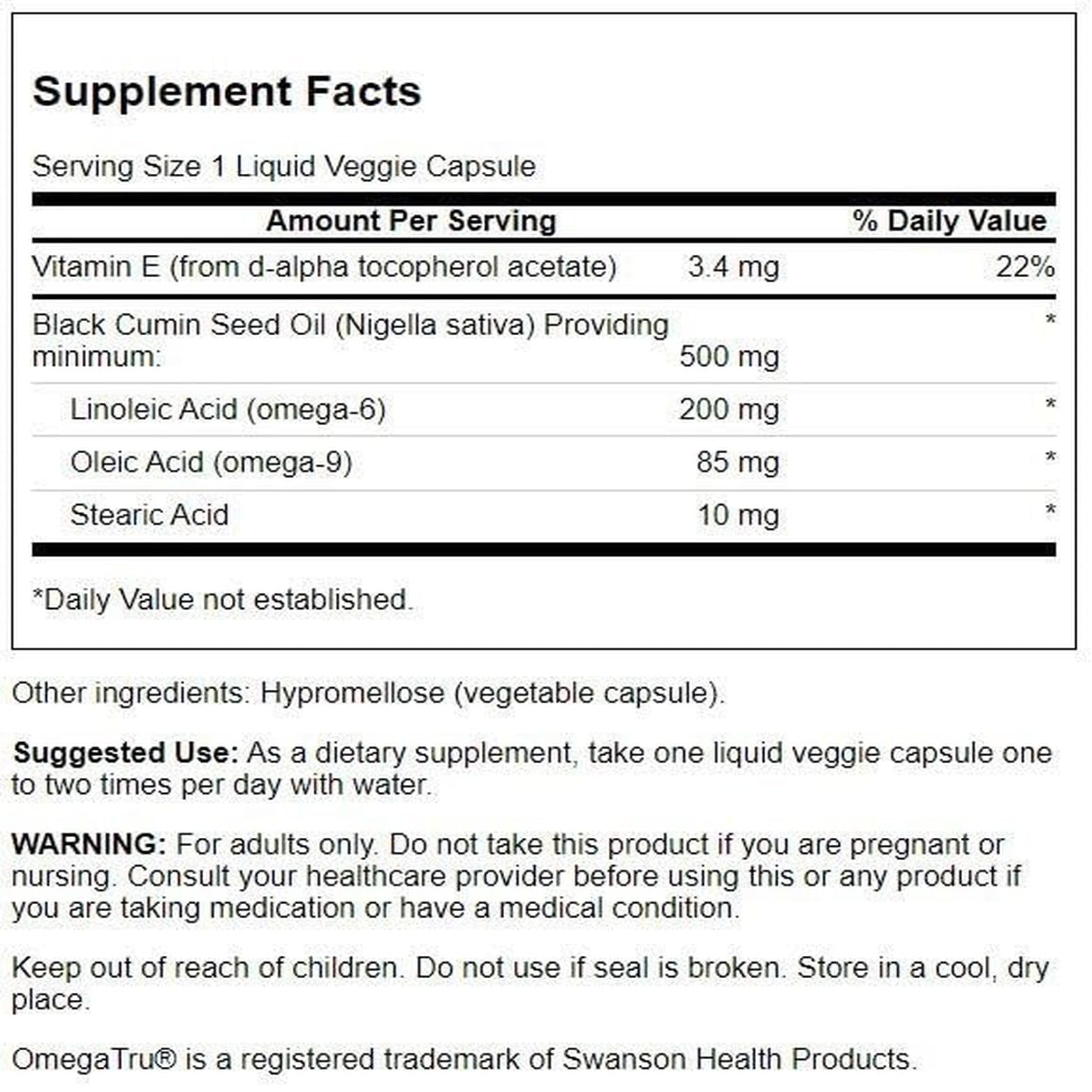 Capsules liquides végan Swanson cumin noir, utilisation quotidienne facilitée