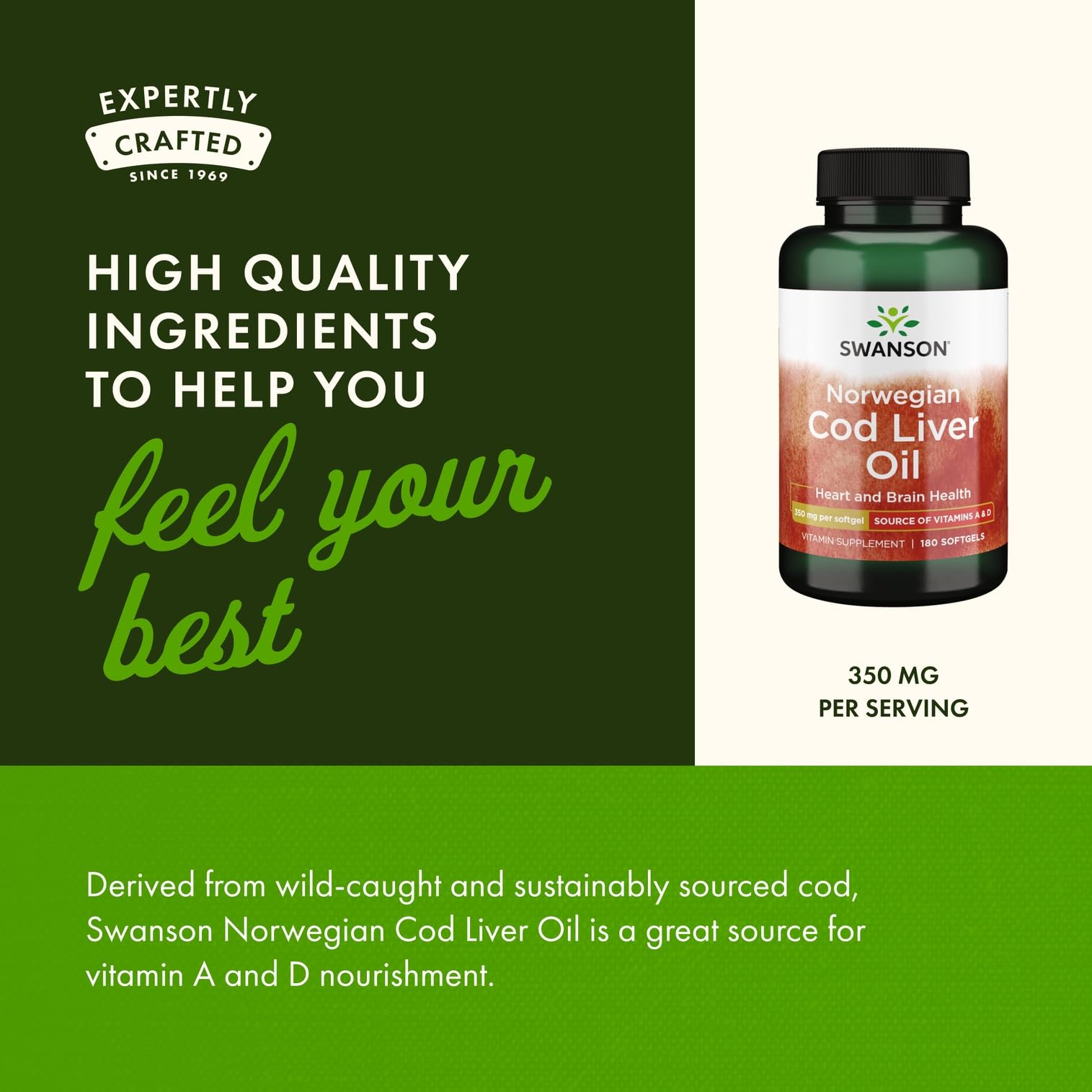 Capsules Swanson huile foie morue, source naturelle de vitamine A