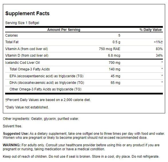 Swanson huile foie morue DBL-Strength – gélules molles faciles à prendre au quotidien.