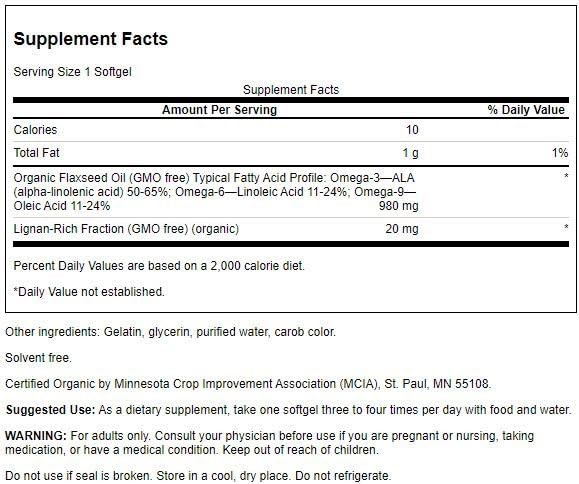 Swanson Oméga-tru sur l'étiquette, informations claires sur les gélules et leurs usages.