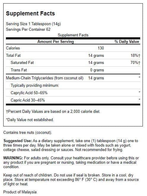 Swanson huile MCT pure avec verseur pratique pour dosages rapides