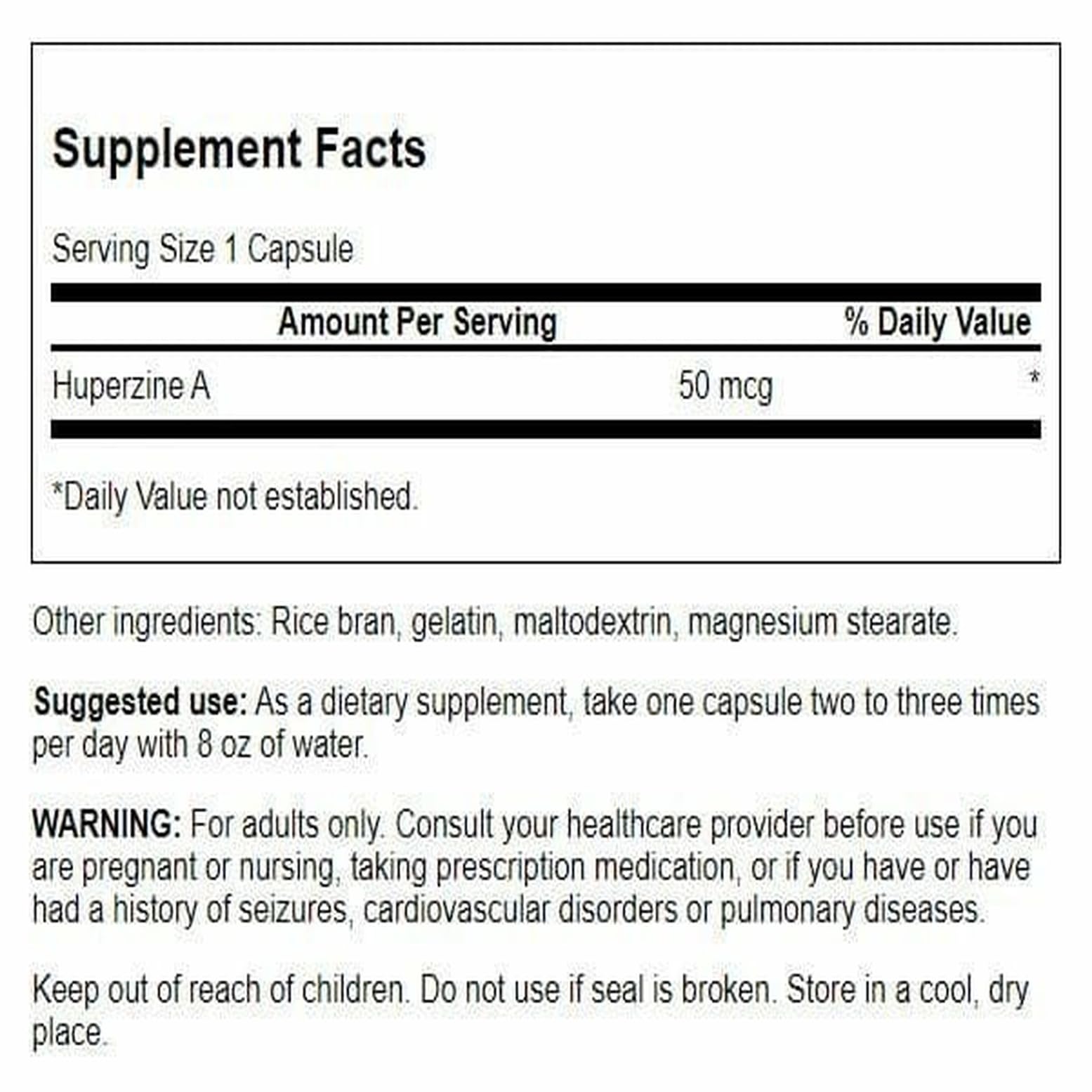 Boîte Swanson Huperzine A capsules : format pratique pour utilisation journalière