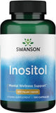 Swanson Inositol 650 mg, bouteille affichant l'étiquette, soutien potentiel du bien-être quotidien.