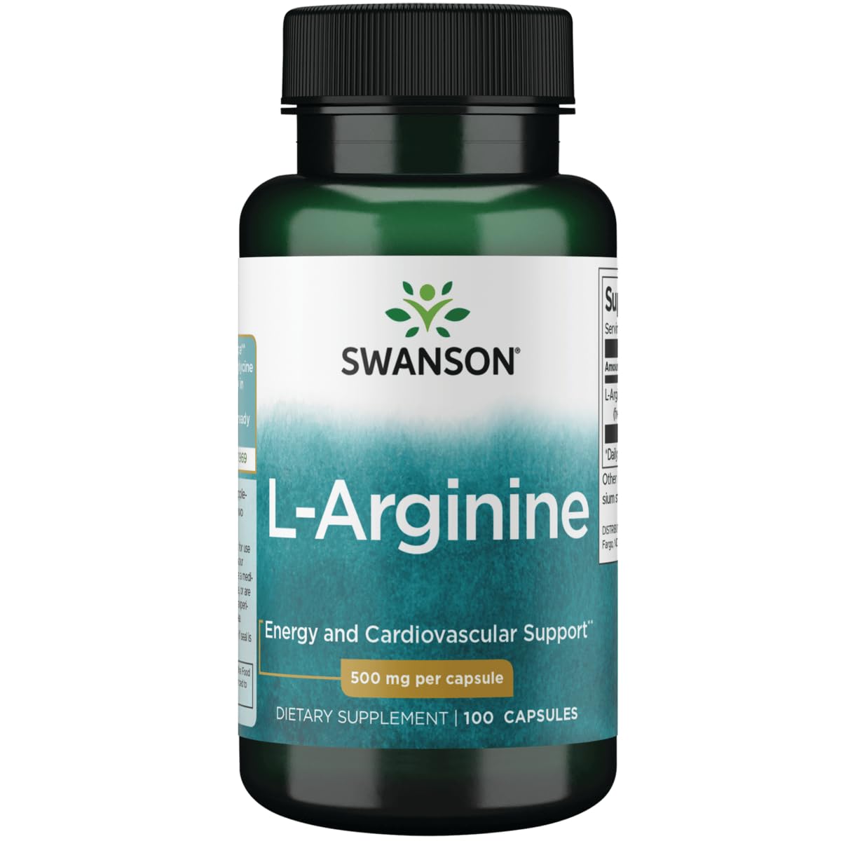 Swanson L-Arginine 500 mg, bouteille prête à l'emploi pour soutenir l'endurance lors d'efforts.