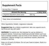 Swanson L-Arginine capsules, paquet de 100 facilement transportables.