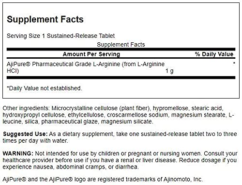 Swanson L-Arginine libération prolongée – comprimés faciles à prendre et libération prolongée