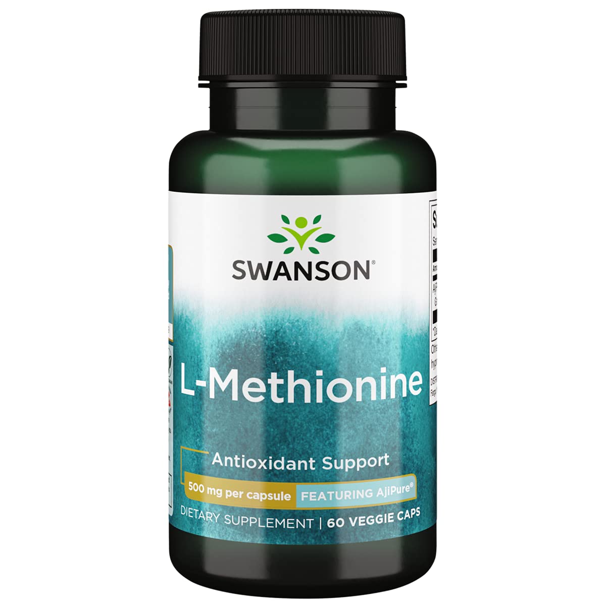 Swanson L-Méthionine Ajinomoto – bouteille visible, soutien potentiel au métabolisme.