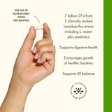 Swanson L. Reuteri Probiotic Plus — bouteille ouverte, démonstration de capsules faciles à prendre.