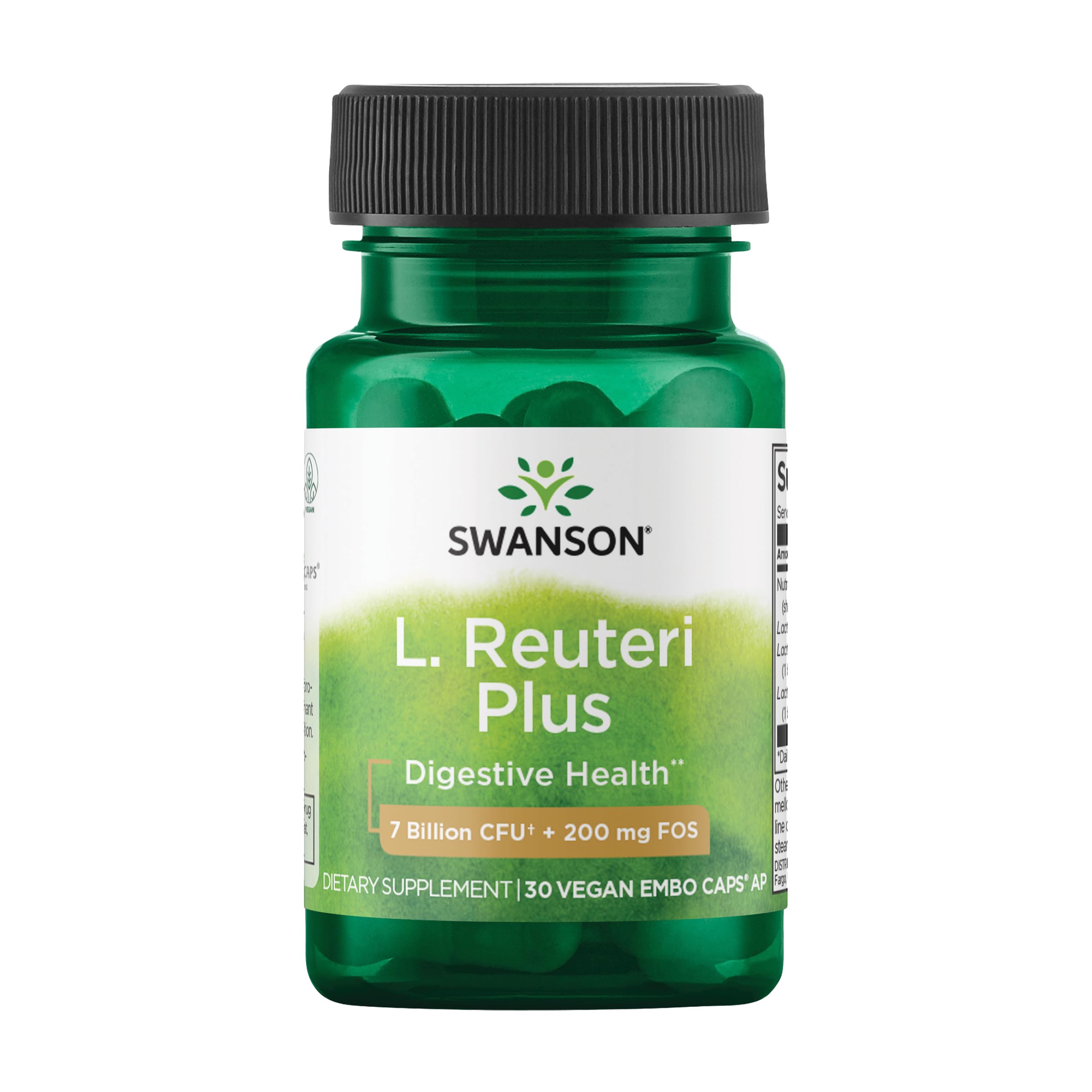 Swanson L. Reuteri Probiotic Plus — bouteille, soutien digestif potentiel grâce aux probiotiques.