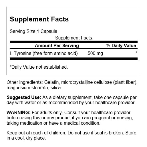Swanson L-Tyrosine emballage scène, présentation pratique pour routine jour/soir.