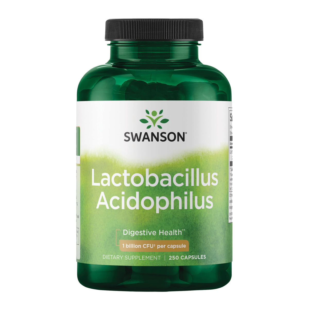 Swanson Lactobacillus Acidophilus – bouteille montrant l'emballage et le flacon pour la santé digestive.