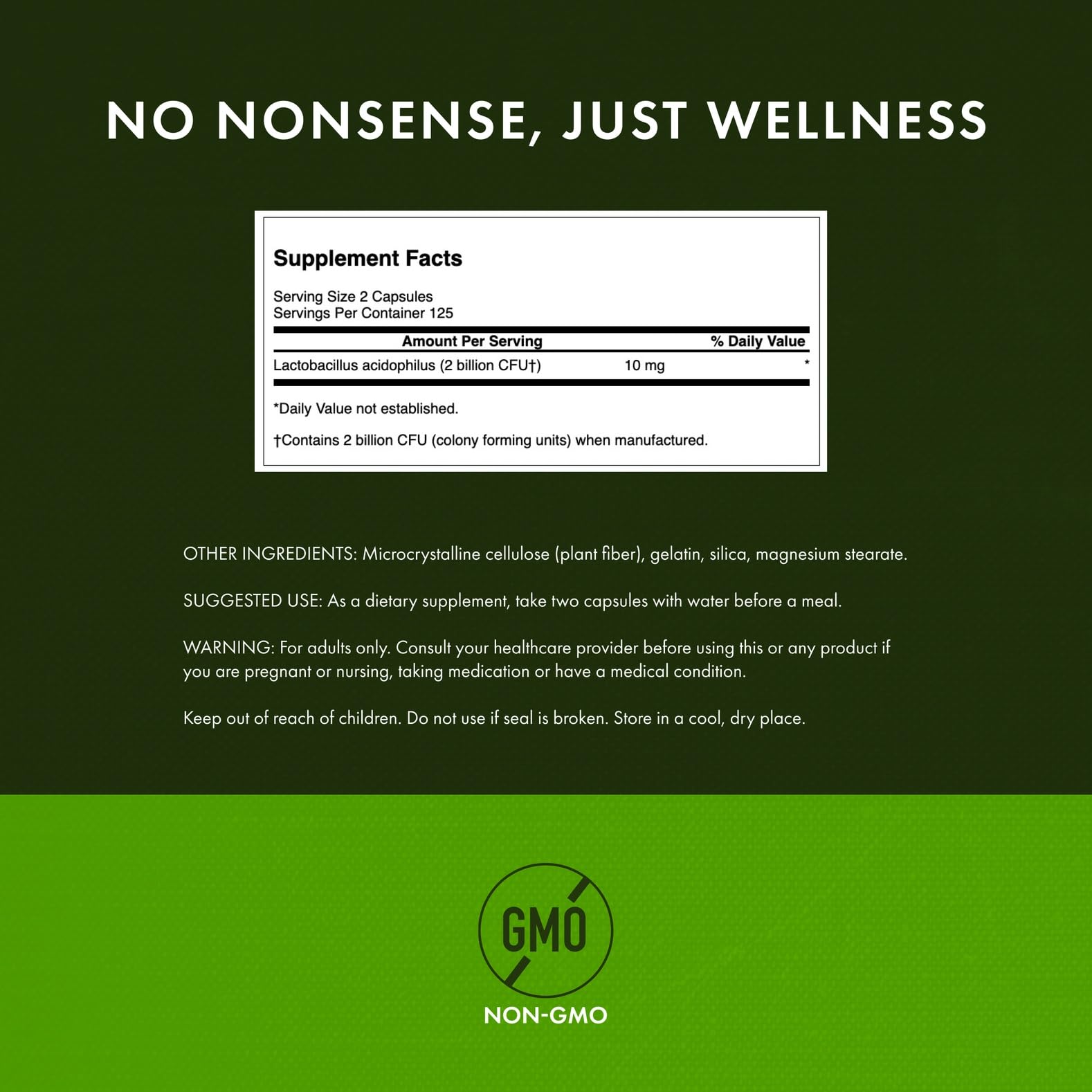 Swanson Lactobacillus Acidophilus : etiquette claire, sans refrigeration, pratique en deplacement.