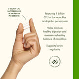 Étiquette indiquant non-OGM et CFU par capsule – transparence.