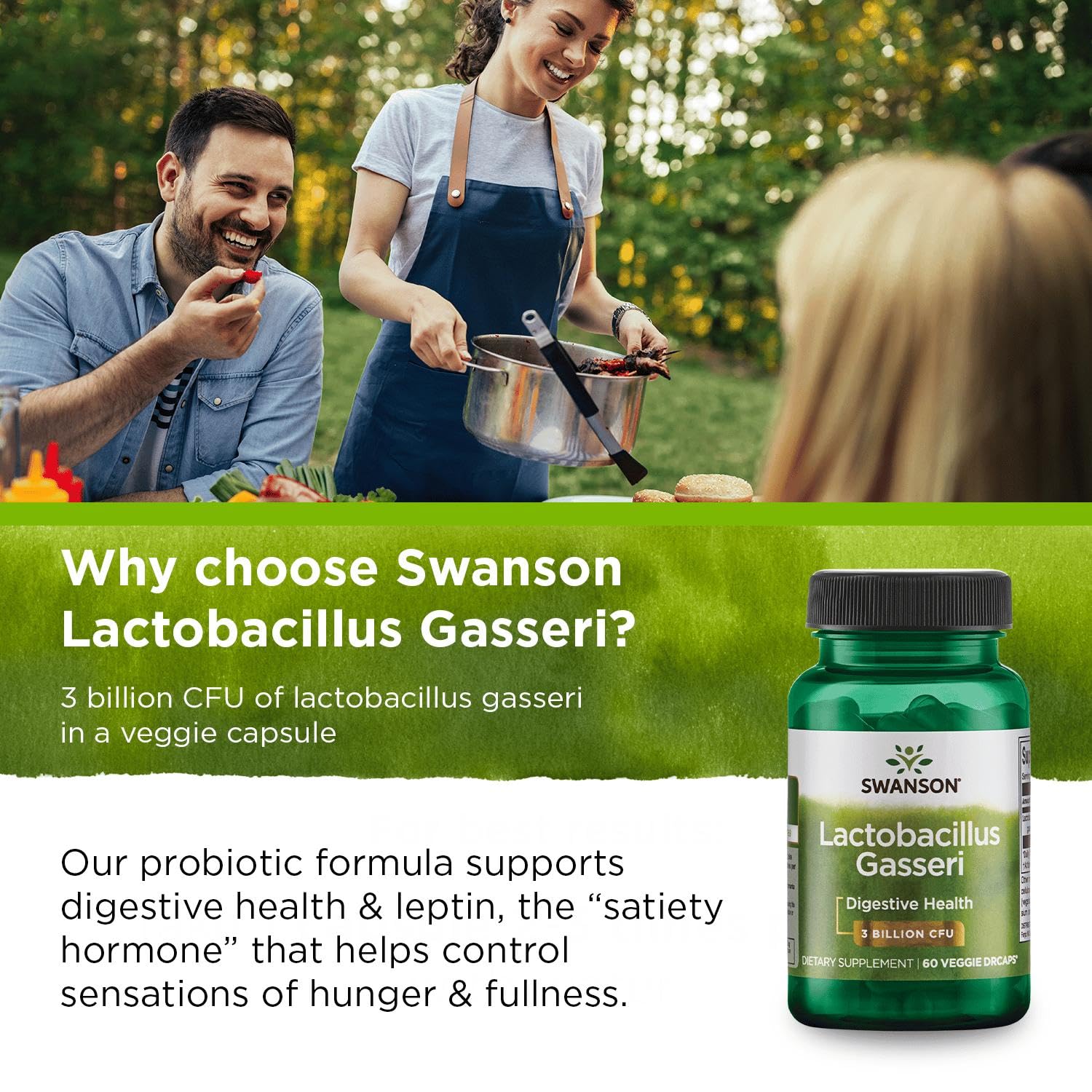 Swanson Lactobacillus Gasseri — bouchon et emballage sûr pour rangement quotidien.