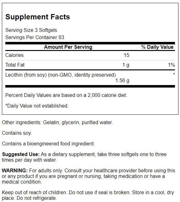 Swanson Lécithine Non-OGM 520 mg, gélules: soutien cognitif potentiel et équilibre lipidique