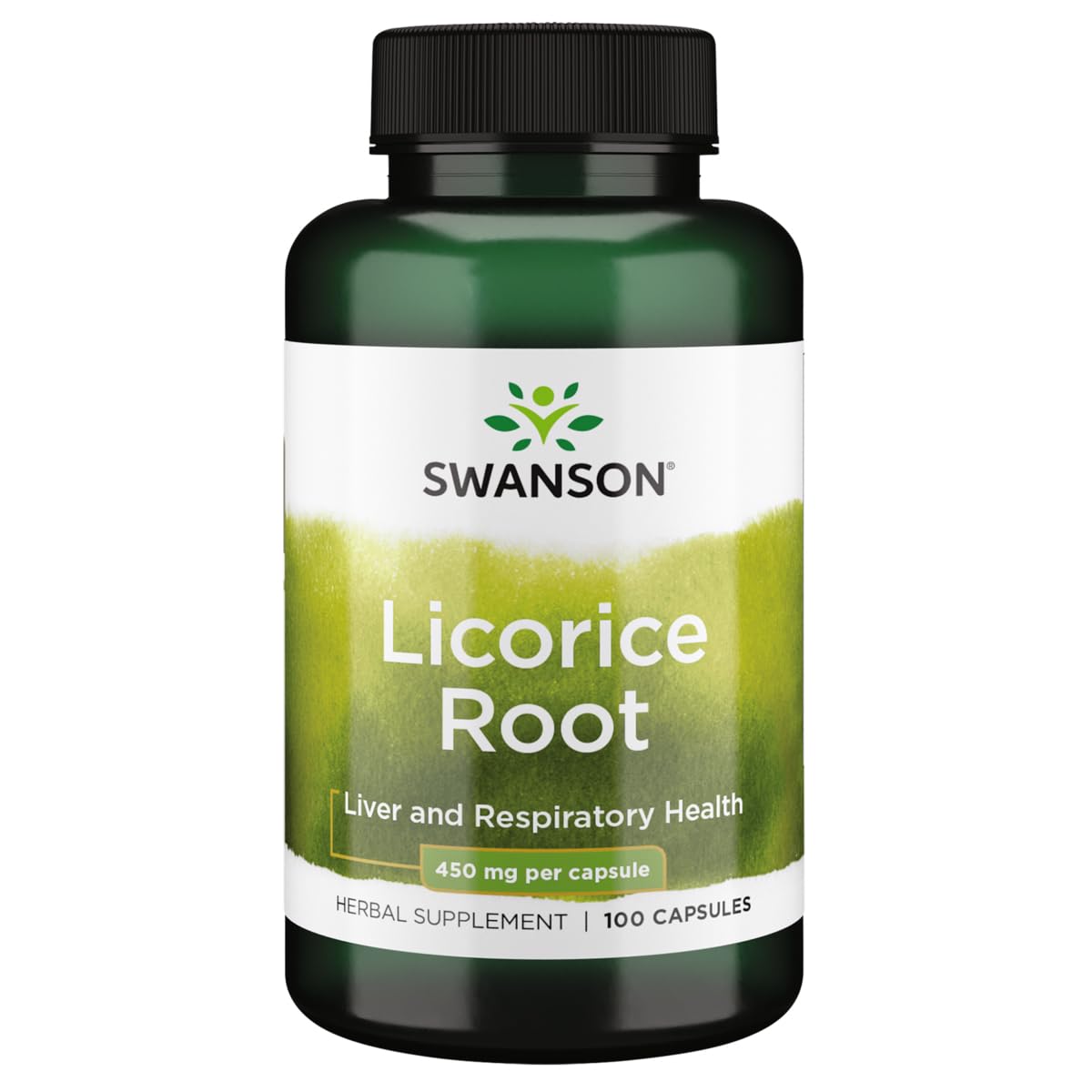 Swanson Racine de réglisse, bouteille de 100 capsules, soutien potentiel du foie et des voies respiratoires.