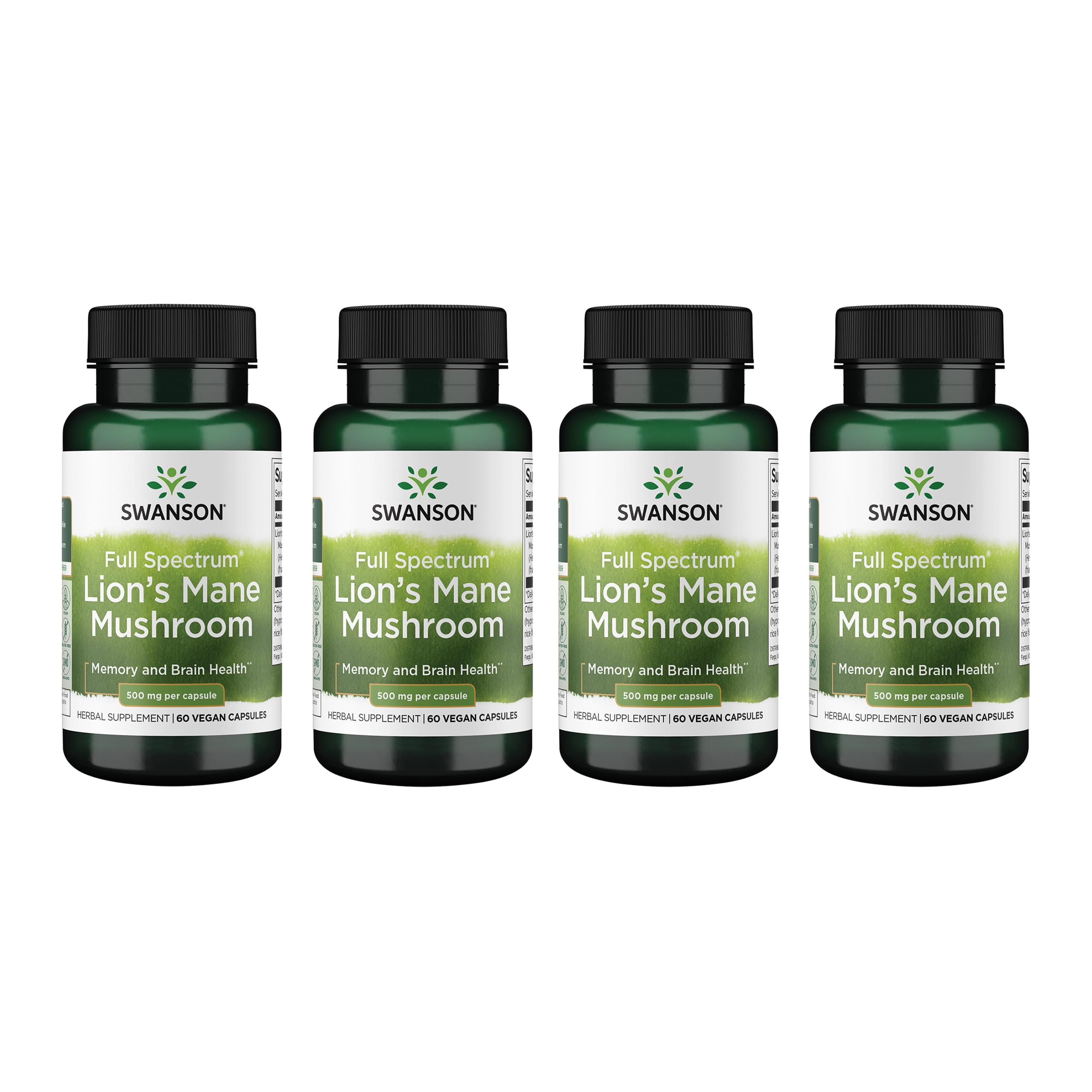 Swanson Lions Mane bouteille de 60 capsules, soutien potentiel à la concentration et mémoire.