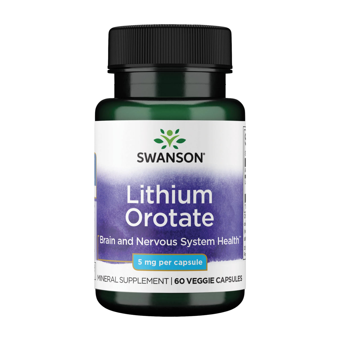 Swanson Lithium Orotate: boîte et etiquette visibles pour faciliter votre routine bien-être.