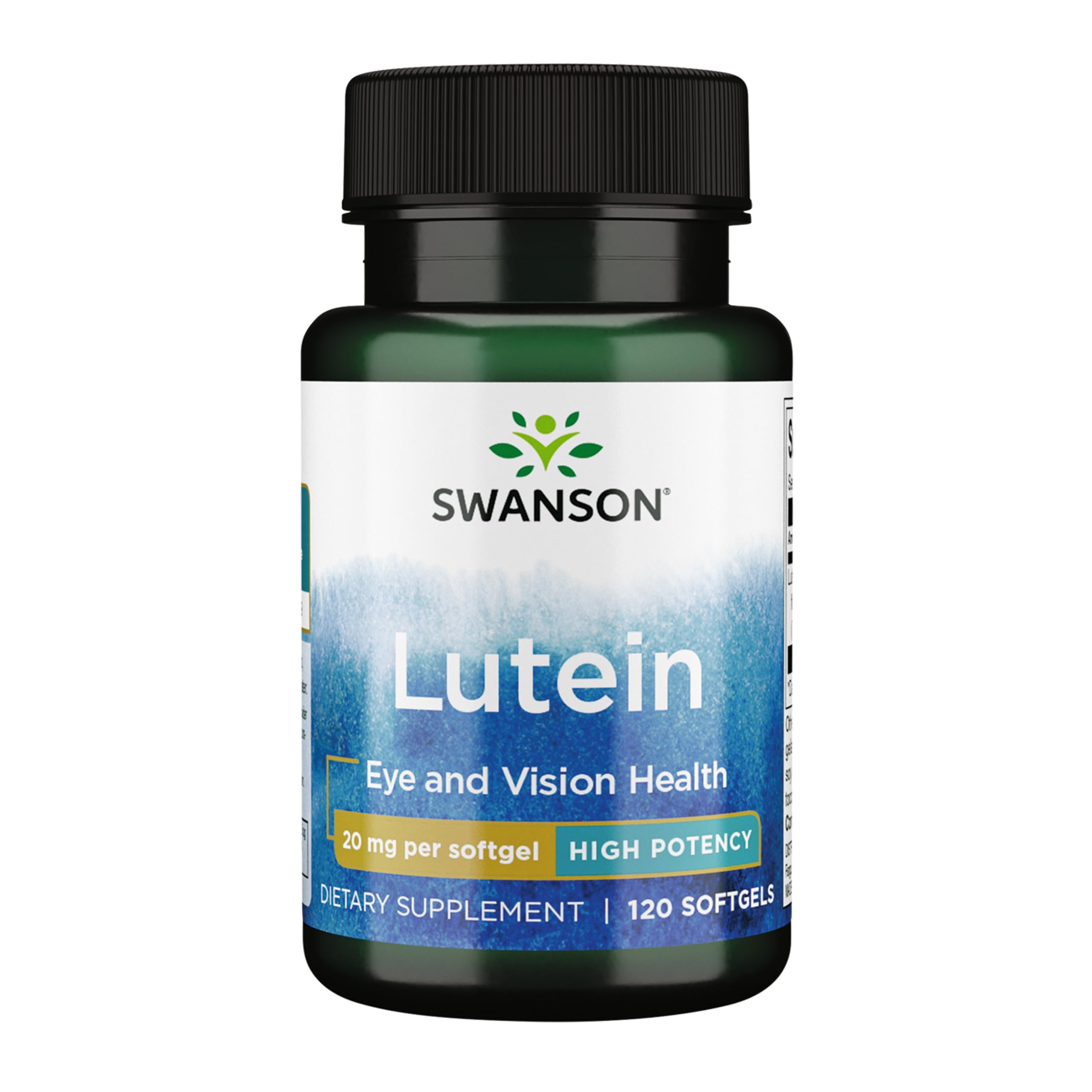 Swanson Lutein 20 mg – boîte 120 gélules, soutien visuel potentiel au quotidien.