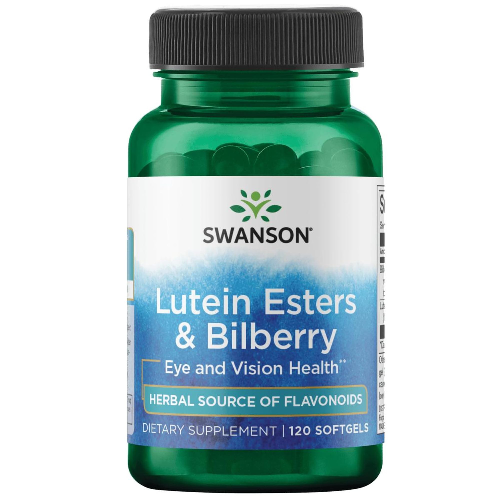 Swanson Lutein Bilberry: Bouteille de 120 capsules pour soutenir la vision au quotidien.