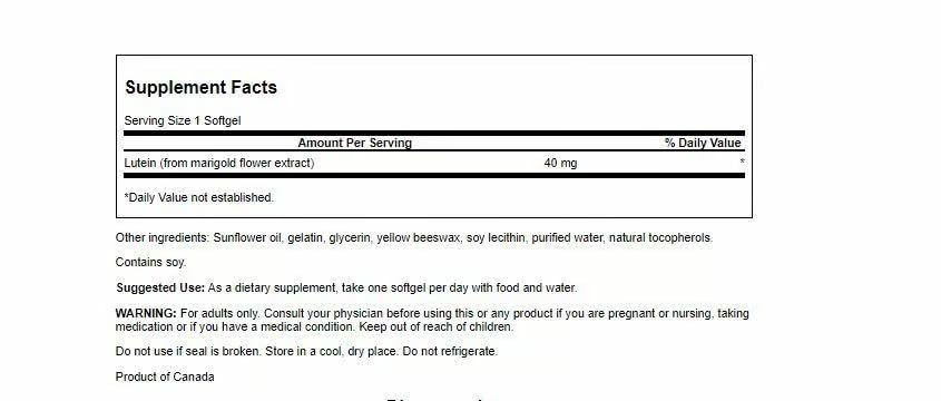 Swanson Lutein gélules molles, ingestion facile et soutien éventuel à l'œil.